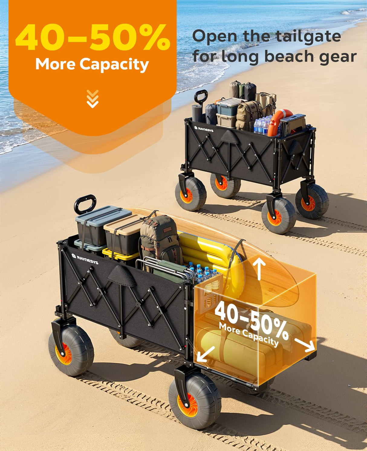 Beach Wagon with Big Wheels for Sand,9" Big Wheels, 440lbs Wagons Carts