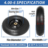 GICOOL 4.00-6 Tire and Wheel, 13" Wheelbarrow Pneumatic Tire, 5/8" & 3/4" Bearings, 1.75-6" Centered Hub,Sealed Bearings for Wheelbarrows Trolley Dolly Garden Wagon Cart Wheel Replacement