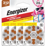 Energizer Hearing Aid Batteries Size 312, Brown Tab, 24 Pack