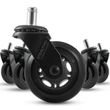 Stealtho Original Office Chair Wheels Set of 5 - Protect Hardwood Floor & Carpet - Heavy Duty Replacement Casters - Black Soft Polyurethane - Standard Fit 7/16" x 7/8"