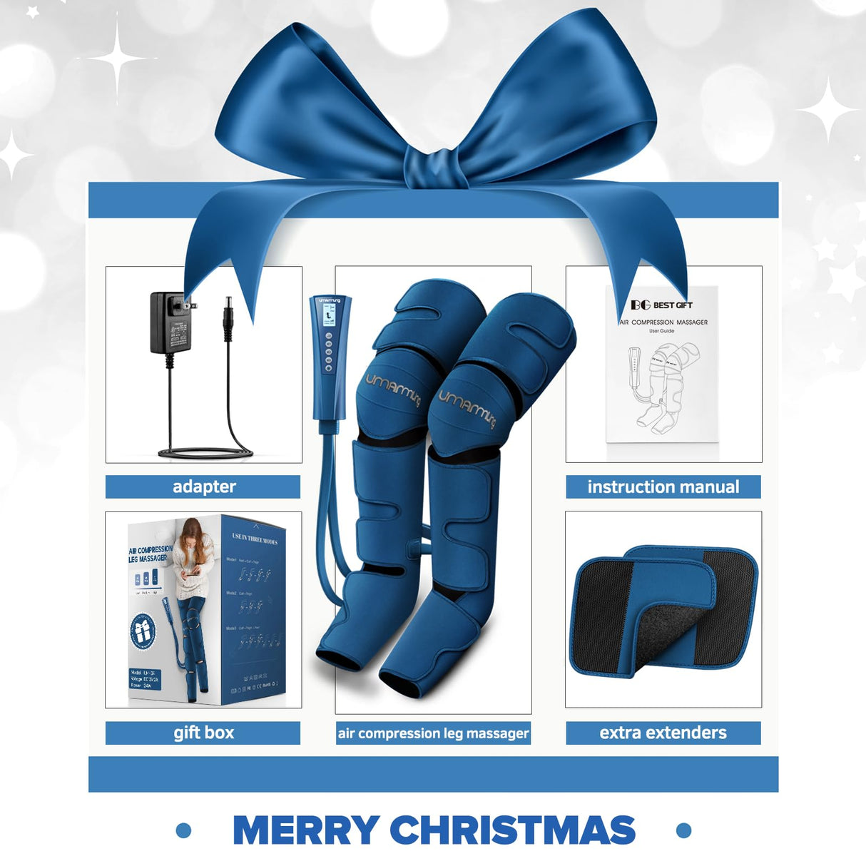 UMARMUNG Air Compression Leg Massager with Heat - Pain Relief & Circulation Booster for Foot, Calf, Knee and Thigh - Gifts for Men, Women, Dad, Mom for Mother's Day, Father's Day, Birthdays, Christmas