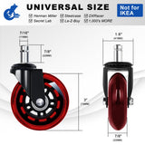 Office Chair Wheels for Casters Replacement - 3" Rubber Wheels for Computer Gaming Desk Caster Wheels Smooth & Safe Rolling for All Floors Including Hardwood and Carpet - Set of 5 - Red