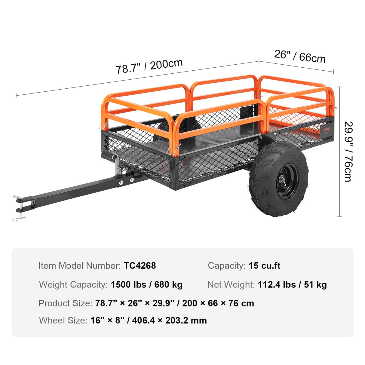 VEVOR ATV UTV Trailer Tow Behind Dump Cart