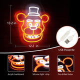AHlove Freddy Neon Signs for Wall Decor，LED Neon Lights for Bedroom，Birthday、Christmas Gifts for kids 5V Power Adapter 12 * 13Inch(wite+orange)