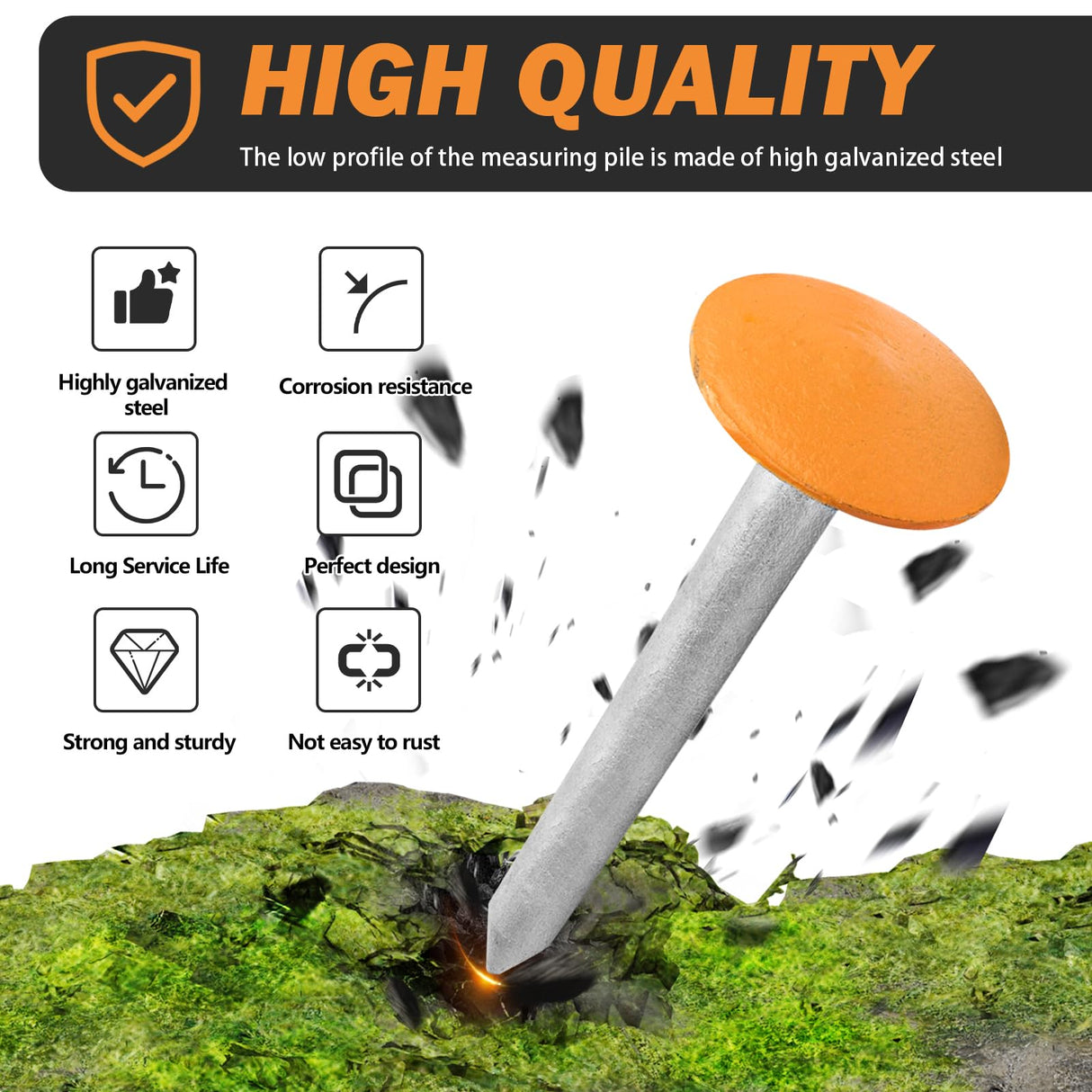Survey Markers Stakes Property Line Marker Low Profile Boundary Markers - 6 Pack Orange