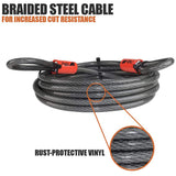 BV Heavy-Duty 15FT Security Cable with Loops - 10mm (3/8 Inch) Cut-Resistant Braided Steel Cable - Versatile & Weatherproof - Security Chain for Padlock, Chain Lock, Wire Lock