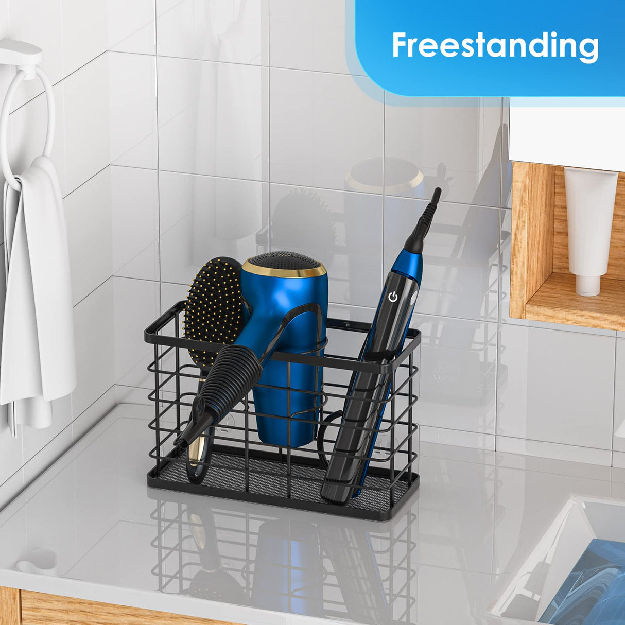 Hair Tool Organizer, Dryer Holder, 3 in 1 Blow Bathroom Organizer Wall Mounted/Cabinet Door for Flat Iron, Curling Straightener, Care & Styling Tools Storage Basket