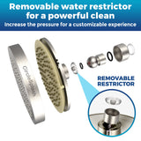 High Pressure Shower Head - Anti-Clogging Silicone Nozzles 2.5 GPM Removable Restrictor - Easy to Clean and Install - Includes Plumbers Tape - 6 inch - (Brushed Nickel 2.5GPM)