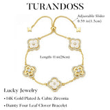 Turandoss 14K Gold Plated White Clover Bracelet for Women Jewelry Gifts