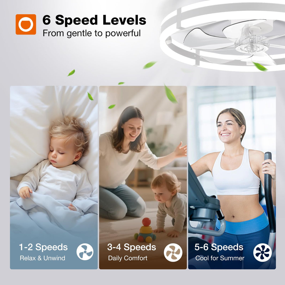addlon 24'' Ceiling Fans with Lights and Remote, Low Profile Flush Mount Ceiling Fan with Light, 3000-6000K Dimmable LED Fandelier, Modern Small White Ceiling Fan for Bedroom, Kitchen, Living Room
