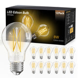 DAYBETTER 12 Pack A19 Vintage LED Edison Bulbs, 60W Equivalent, Dimmable, High Brightness 2700K Warm White, 800 Lumens, 8W E26 Standard Base, CRI80+, Clear Glass Filament Bulb for Living Room