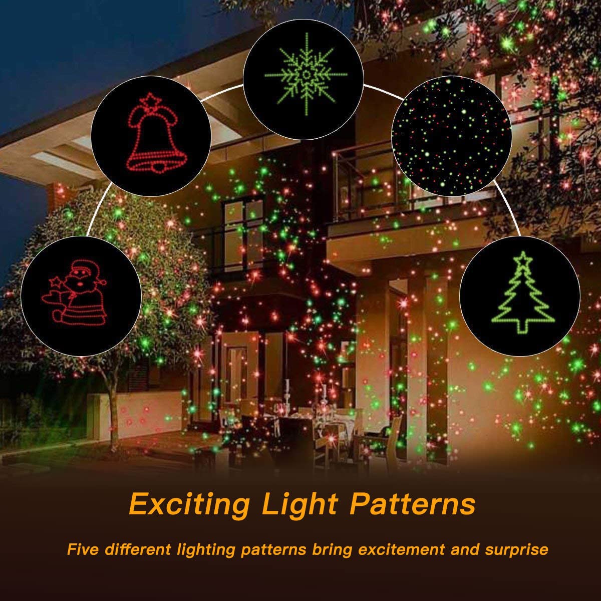 Christmas Laser Lights, Projector Lights Landscape Spotlight Red and Green Star Show with Christmas Decorative Patterns for Indoor Outdoor Garden Patio Wall