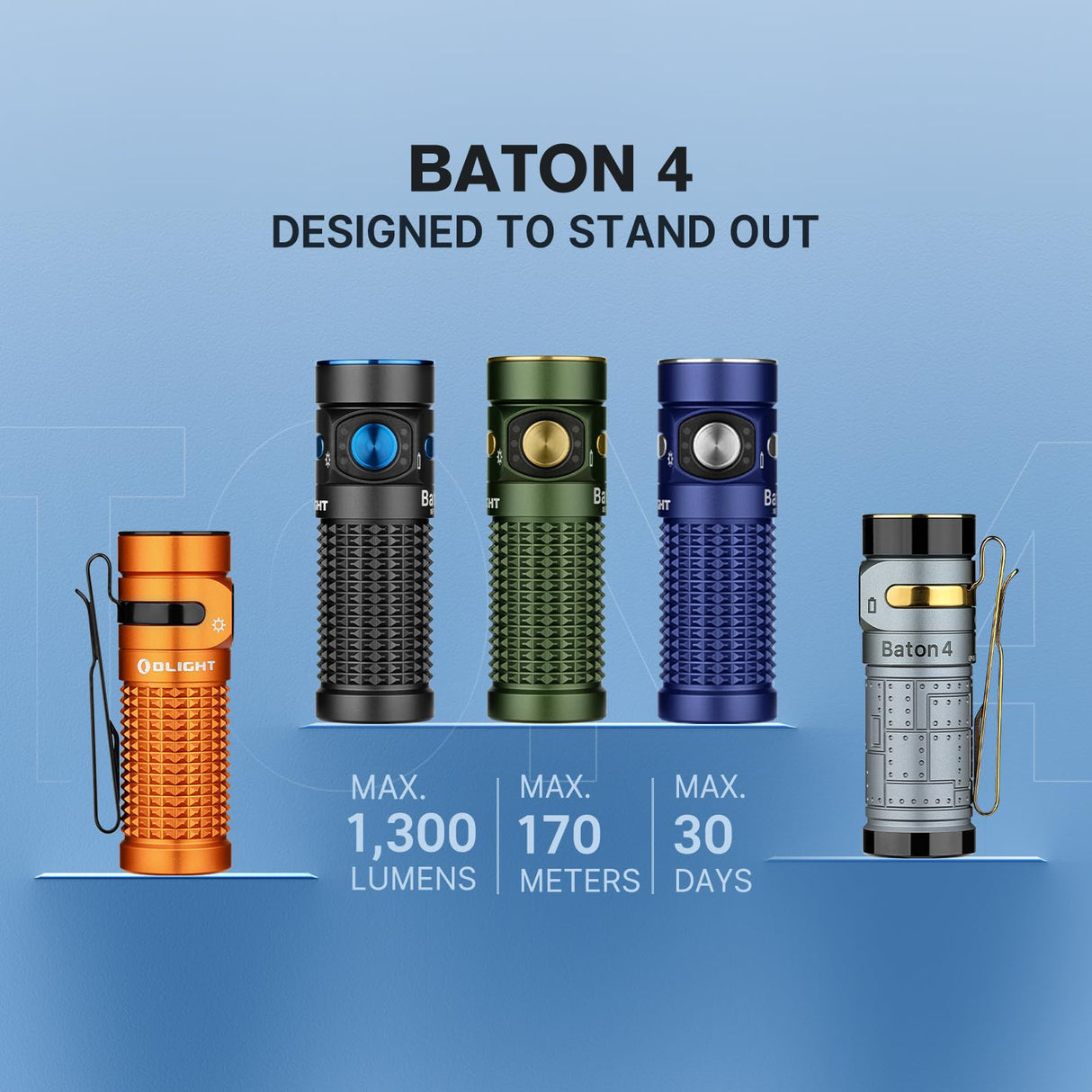 OLIGHT Baton4 Rechargeable EDC Flashlight, Bright Small Flashlight 1300 Lumens with MCC Charging Cable, IPX8 Waterproof, Multiple Modes Pocket Light for Home, Camping, and Emergencies (Orange)