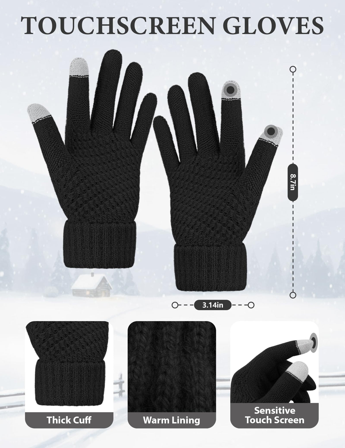 LOROME Winter Beanie Hat Scarf Gloves Set with Ear Muffs Warmer for Women