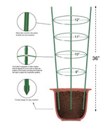 Alliico Plant Support Cages for Climbing Plant Upgrade Flower Tomato cage with Stand Stakes and Stable Support Rings, 3 Pack with 12 Clips (36")