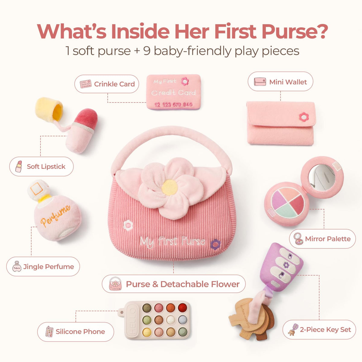 let's make My First Baby Purse, 10 Pcs Sensory Toy for Baby & Toddler Girls