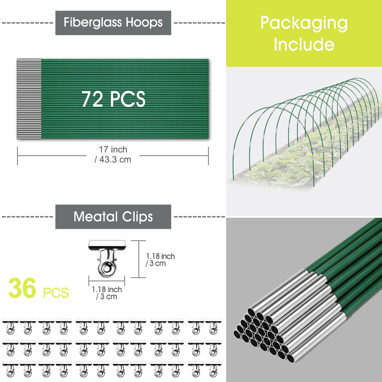RIFNY 72 PCS Garden Hoops for Raised Beds, Greenhouse Hoops for Row Cover