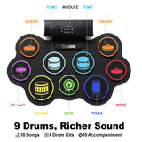 The ONE Electronic Drum Set 9 Pads Roll Up Drum Kit With Free App, Dual Built-in Speakers, Drum Sticks Pedals, Bluetooth MIDI, Great Christmas & Birthday Gift For Kids and Beginners