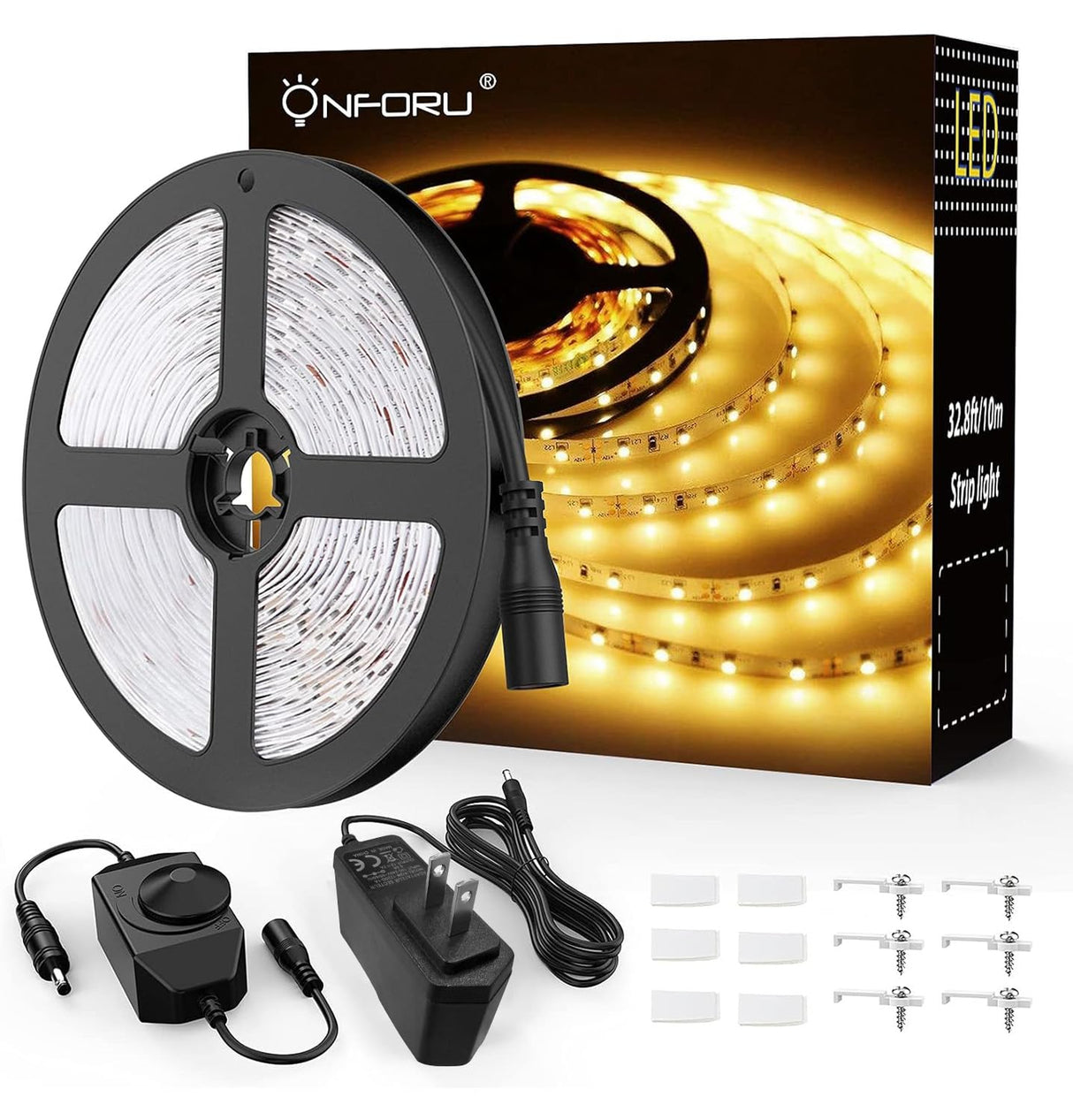 Onforu LED Strip Lights Warm White,32.8ft Dimmable 3000k Led Lights for Bedroom,Soft White Rope Light,2835 LEDs 12V Flexible Strip Tape Easter Lighting for Under Cabinet,Home,Kitchen,Bedroom,Christmas