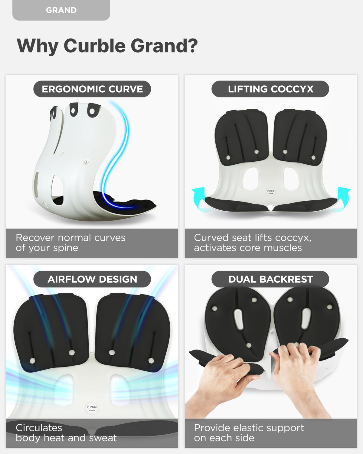 Curble GRAND(Extra Wide & Sturdy) – Ergonomic Chair Back Support, Lumb ...