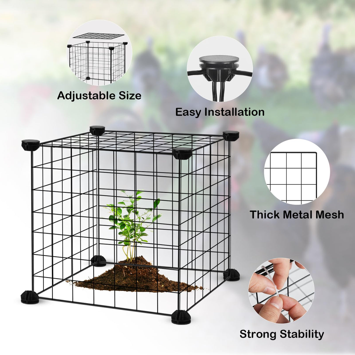 DYAUS 4 Packs Plant Protectors from Animals, Plant Cages for Outdoor Plants, 20Pcs 12"x12" Metal Plant Covers from Animals, Heavy Duty Chicken Wire Cloche, Garden Cloches to Keep Animals Out