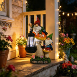Ovewios Garden Gnome Statue, Large Funny Gnome Figurine Climbing on Mushroom and Holding a Solar LED Lantern Resin Ornament for Patio Yard Lawn Porch Outdoor Decor