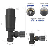 VANCOCO Anthracite Grey Thermostatic Radiator Valves 15mm (TRV) with Lockshield, 1/2"×15mm Angled Radiator Thermostat Valve, H62 Brass, Energy Saving Modern TRV for Central Heating Syetem