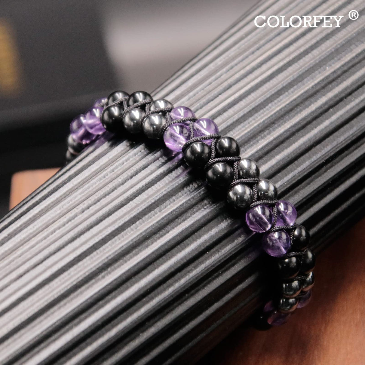 Triple Protection Bracelet for Women, Genuine Healing Crystal Bracelet Amethyst Black Obsidian Hematite 6mm, Pyramid Energy Crystal Beads Bracelet Christmas Gifts for Mom Wife for Protection Balance