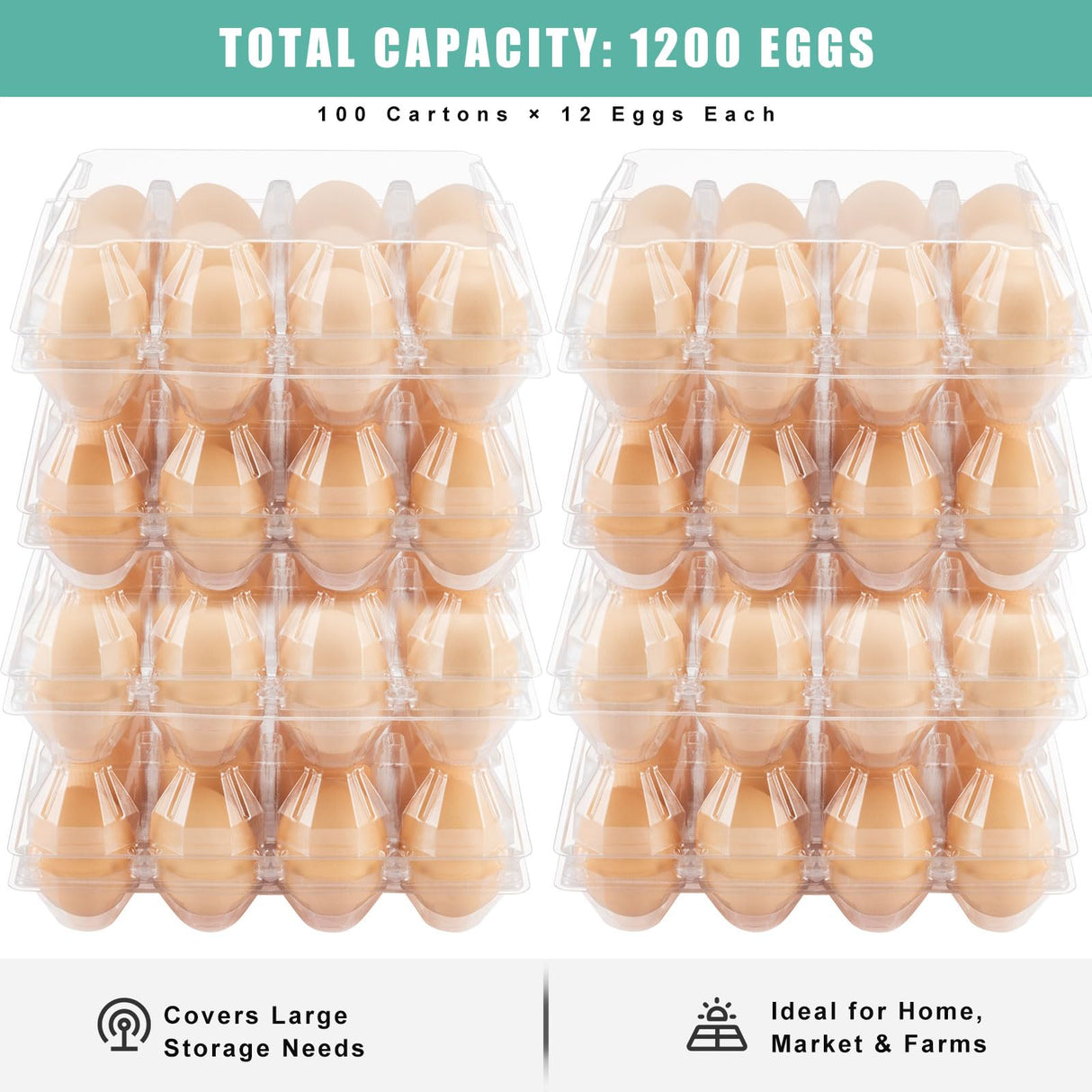 SINLUCESCE 100 Packs Egg Cartons Cheap Bulk，Plastic for 12 Eggs, Clear Egg Cartons 3 * 4 Grids，Perfect for Refrigerator Chicken Farm Markets Commercial Business Market Display