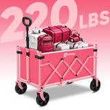 Sekey Wagon Cart with Wheels with 220LBS Capacity,Heavy Duty Wagon Carts Foldable,Lightweight Utility Portable Cart for Grocery, Shopping, Garden, Camping. Pink