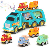 Veslier Toy Trucks for 2 3 4 5Years Old,Construction Transpor Trucks for Toddlers 2-4 Years with 4 Pull Back Cars for Toddlers 1-3,Christmas Birthday Gift for 18M+ 2 3 4 5 Years Old Kids Boys Girls.
