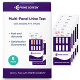 Prime Screen Multi-Panel Urine Test - Testing for THC, Nicotine (COT), Alcohol Test (EtG) -[5 Pack]