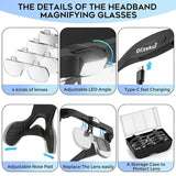 Dilzekui Magnifying Glass with Light 1.5X to 5.0X, Rechargeable Magnifying Glasses Head Magnifier, Lighted Magnify Glass with 4 Detachable Lenses, Magnifier Headset for Close Work Reading Jewelry