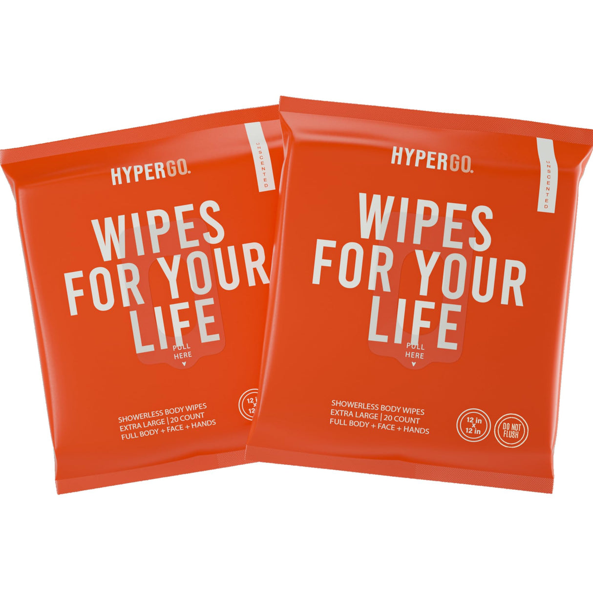 HyperGo XL Body Wipes for Women & Men – 12" x12" Rinse-Free Full Body Cleansing Wipes 2-20 Count Packs - Unscented | Biodegradable, Hypoallergenic, Aloe-Infused | Gym, Festival, Camping Essentials