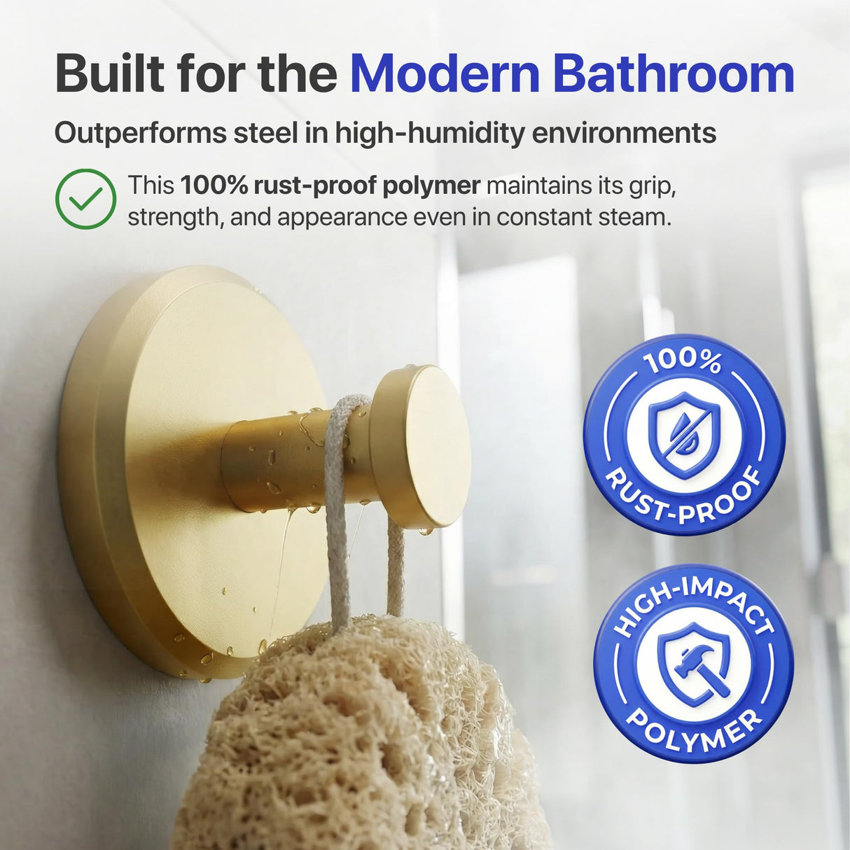 HOME SO Suction Cup Hooks for Shower & Bathroom Towel Holder 2-Pack – Suction Cups Hooks for Hanging Towels, Robes, & Coats - Tiles, Glass Door or Mirror – Shower Hooks & Towel Hooks Organizer - Gold