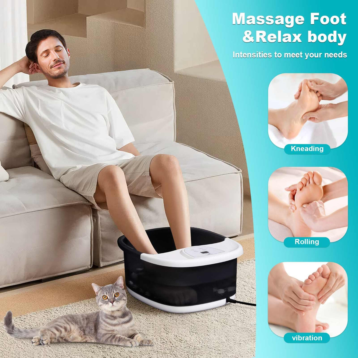 ECARBME Foot Spa Bath Massager with Heat [2025 Upgraded], Jets, Vibration, Adjustable Temp, Bubbles, Epsom Salt, Foot Soaking Tub with 22 Massage Rollers, Pedicure Foot Spa for Relaxation, Black