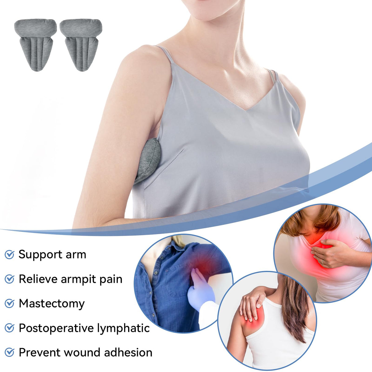 Negwoo 5PCS Orthopedic Bed Wedge Pillow Set for Sleeping, Post Surgery Foam Support Pillow for Back, Neck, Leg Pain Relief and Acid Reflux, Comfortable Adjustable Pillow with 2PCS Axilla Pillow Grey