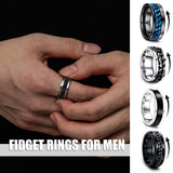 EIELO 16Pcs Stainless Steel Band Rings for Men Cool Black Golden Silvery Plated Rings Comfort Fit Fidget Spinning Chain Ring Fashion Simple Mens Wedding Engagement Ring Set 10