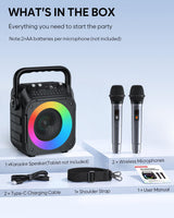 CYY Karaoke Machine, Portable Bluetooth Speaker with 2 Wireless Microphones