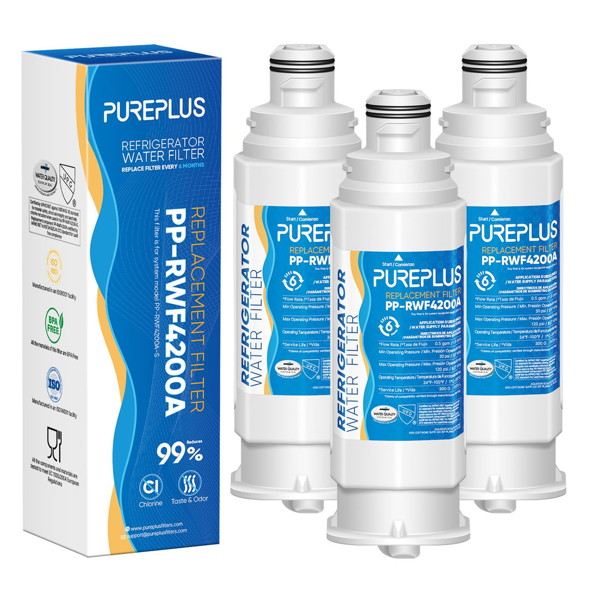 PUREPLUS DA97-17376B Replacement for Samsung HAF-QIN/EXP, DA97-08006C, RF28R7351SG, RF28R7201SR, RF28T5001SR, RF24R7201SR, RS27T5200SR, RF23M8590SG, RWF4200A Refrigerator Water Filter, 3 Pack