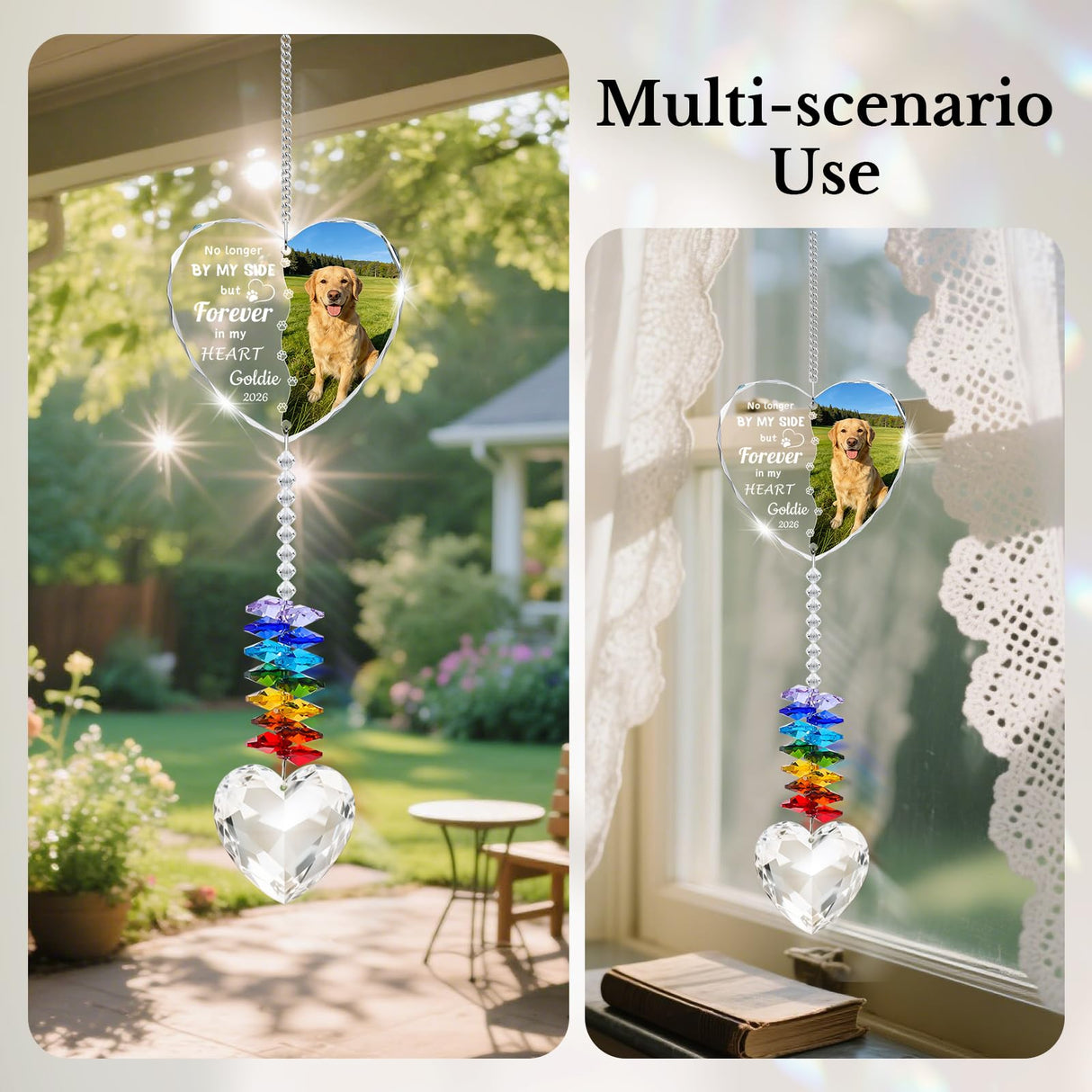 Personalized Pet Memorial Suncatcher - Dog Memorial Gifts for Loss of Dog,Pet Loss Sympathy Gift,Custom Crystal Cat Dog Remembrance Bereavement Gift (Heart Photo)