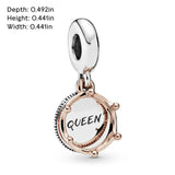 PANDORA Queen & Regal Crown Dangle Charm - Engraved Plaque Detail - Jewelry for Her with Gift Box - Compatible Moments Charm Bracelets - Sterling Silver & 14k Rose Gold