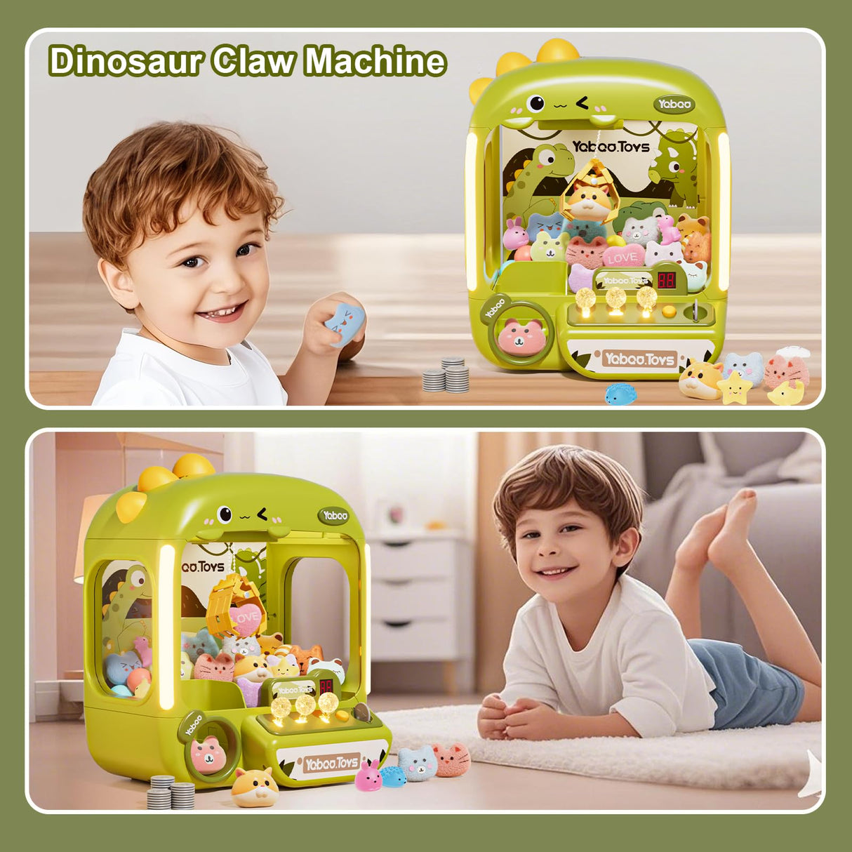 64 PCS Large Claw Machine for Kids Dinosaur,Vending Machine Toys for Boys 5 6 7 8 Year Old,Candy and Prize Electronic Dispenser Game Ages 5-7 6-8,Christmas Birthday Gift for 3 4 5 6 Year Old Boy Girl