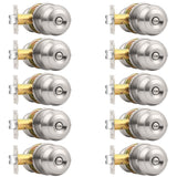 Probrico Brushed Nickel Bed/Bath Door Knobs, Satin Ball Door Knob, Interior Door Knobs for Bedroom Bathroom, Privacy Function, 10 Pack