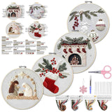 WKALXJ 4 Sets Christmas Embroidery Kits for Adults, Embroidery Kit for Beginners, Cross Stitch Kits for Beginners with Pattern, Needles, Threads, Tools (Holly+Fireplace+Stocking+Nativity Manger)