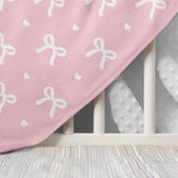 Bow Minky Baby Blanket 30 x 40 Inches for Girls, Soft Plush Receiving Blanket with Dotted Back, Gift for Toddler Newborn Infant Christmas Birthday Baby Shower