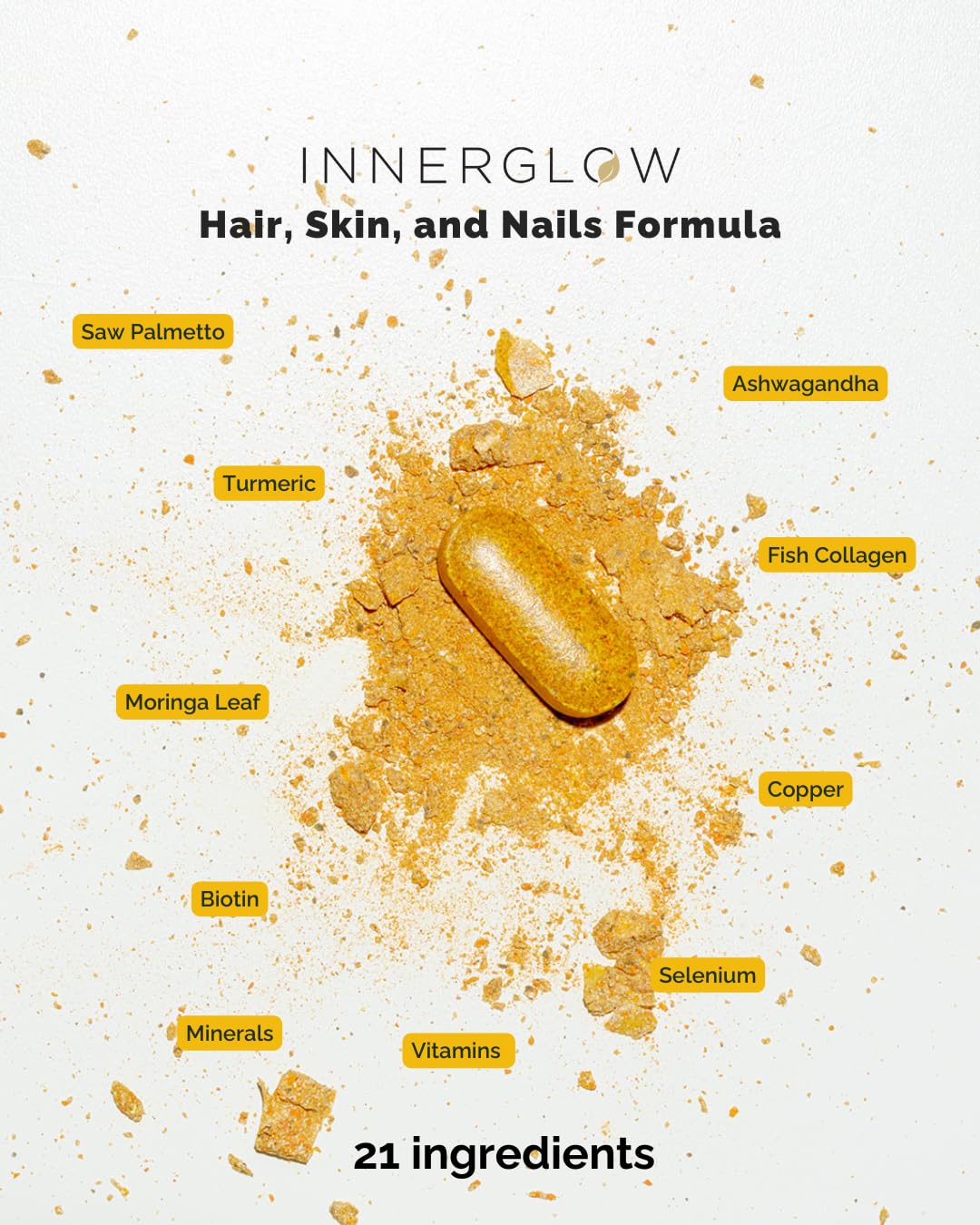 Inner Glow Advanced Hair, Skin & Nails Formula - Dermatologist and Plastic Surgeon Developed, clinically Tested for visibly Stronger and Thicker Hair in 12 Weeks