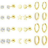 adoyi Gold Hoop Earrings Set for Women Hypoallergenic Surgical Steel Earrings for Women Sensitive Ears, 14K Gold Plated Flat Back Studs Stainless Steel Mini Hoops Earring Lightweight Jewelry