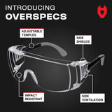 NoCry Tinted Safety Glasses Over Eyeglasses for Men and Women with Anti Scratch Wraparound Lenses — UV400 and ANSI Z87 Certified — Adjustable Temples with Anti-Slip Tips — Great for Shooting