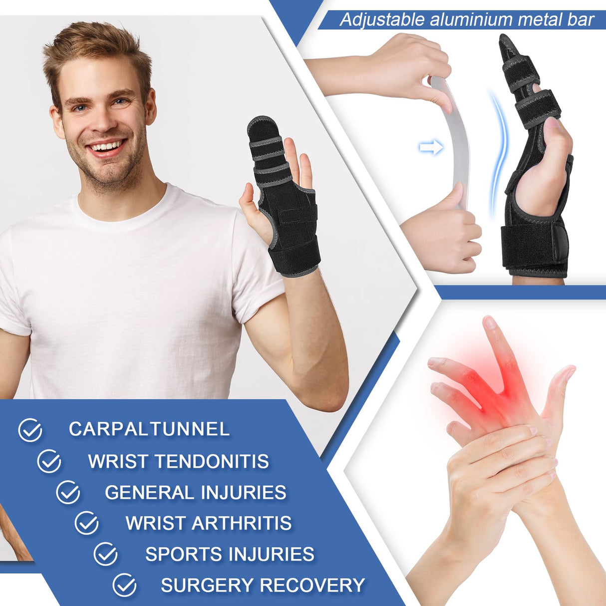 TISMOD Trigger Finger Splint: Support the Middle, Index, little or Ring Finger, Hand Splint Brace-Treating Hand Fractures, Arthritis, Mallet Finger or Metacarpal Fractures (Left Hand)